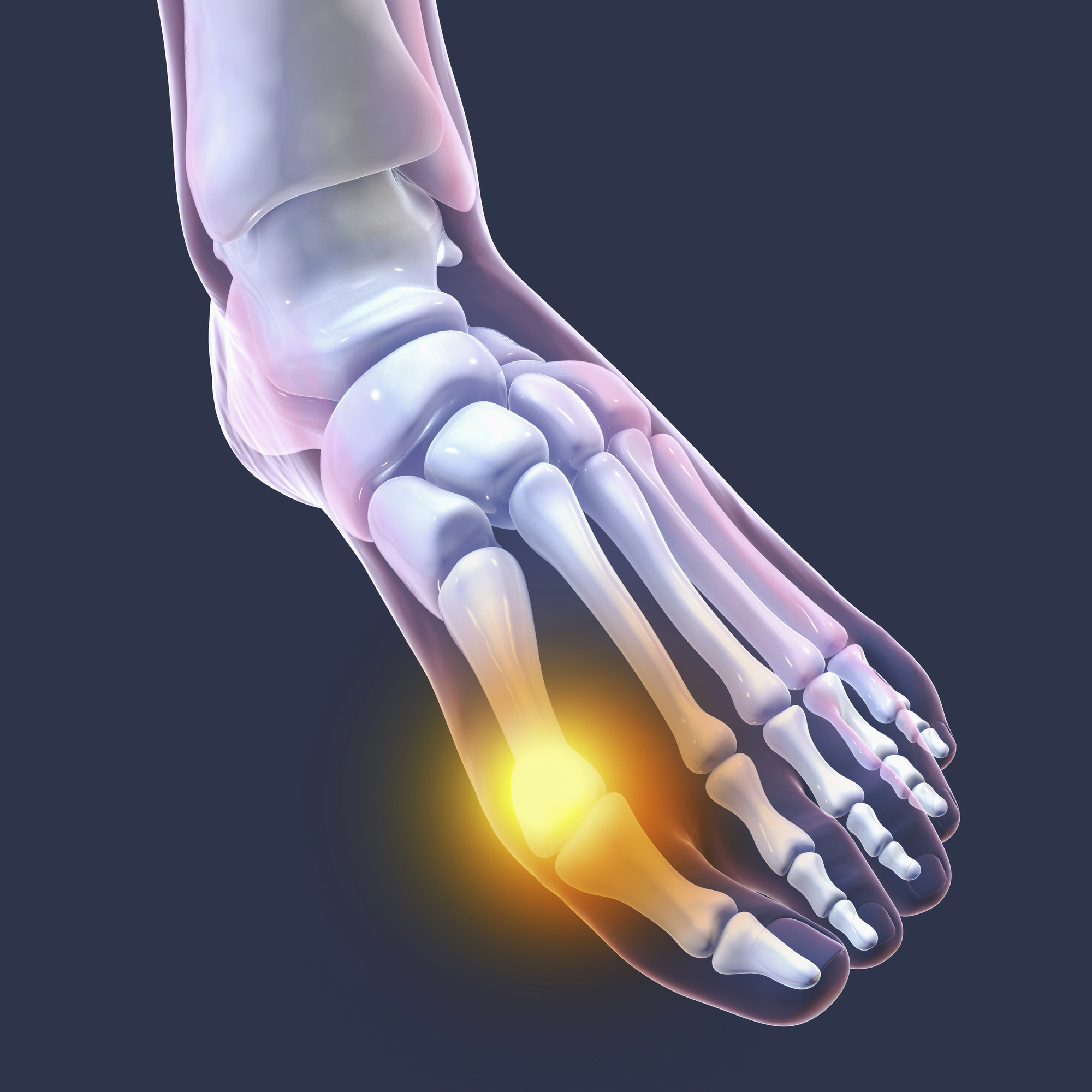Infografía anatómica del hallux valgus — desviación del primer metatarsiano y dedo gordo